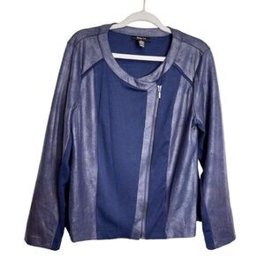 Style & Co. Jacket Side Zip Motto Women’s Blue Size Large Long Sleeve